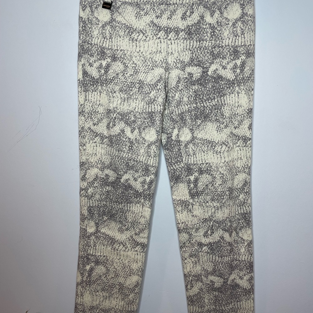 Lisette L Montreal Slim Ankle Pants Stretch Pull On Size 6 Ivory & Gray